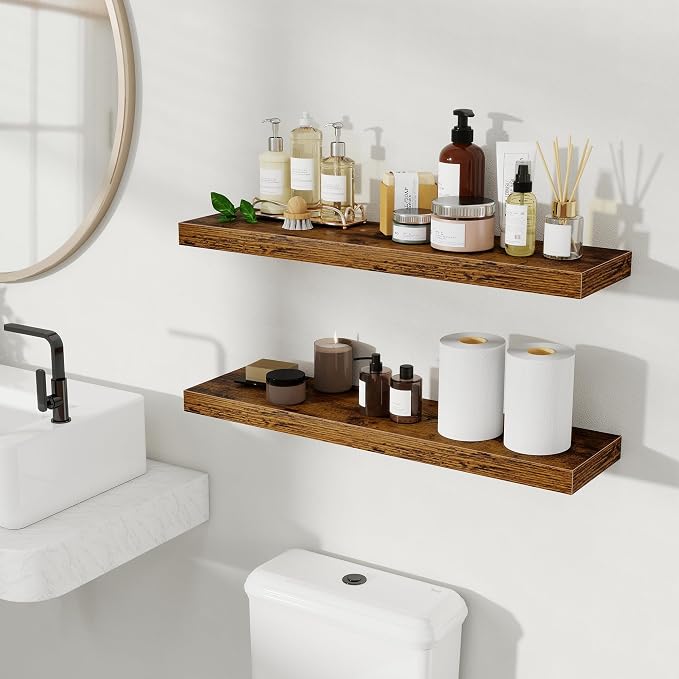 Fun Memories Floating Shelves for Wall, 30 Inch Set of 2 Rustic Wood Wall - Image 2