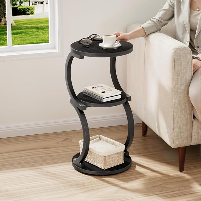JUSTOGO Small Round Side Table, 3-Tier End Table - Image 2