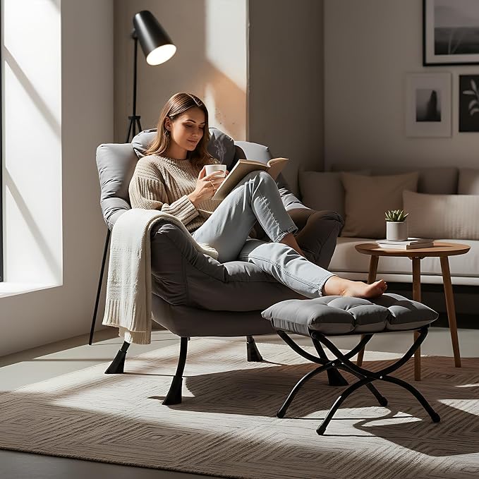 Welnow Lazy Chair with Ottoman, Modern Accent Chair with Armrests and a Side - Image 2