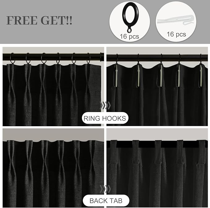 IVAPUPU Black Pinch Pleated Curtains 96 Inches Long - Image 3
