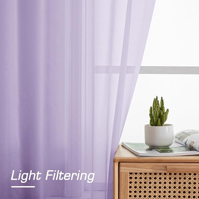 OWENIE Light Purple Sheer Curtains 90 Inches Long 2 Panels Set - Image 2