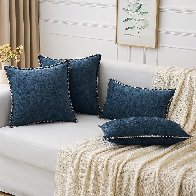 MIULEE Pack of 2 Couch Throw Pillow Covers 18x18 Inch Dark Blue Farmhouse - Image 5