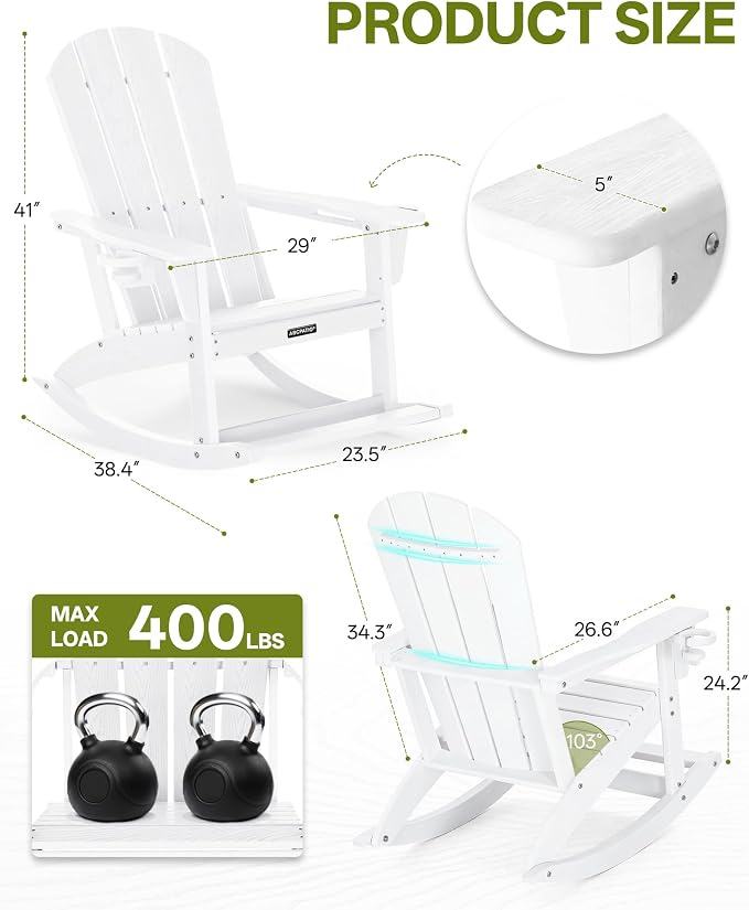 Outdoor Oversized Adirondack Rocking Chairs, All Weather HDPE Patio Rocking - Image 2