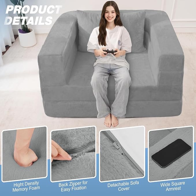 Futon Sofa Bed with Pillow, 3-in-1 Sleeper Sofa Bed with Removable Cover - Image 8