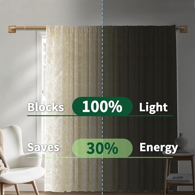 Boho Wood Grain Curtain Rods for Windows 66-184 Inch Heavy Duty Wrap Around - Image 3