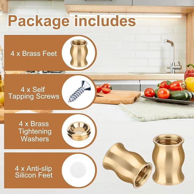 Brass Cutting Board Feet, Including Stainless Steel Screws, Silicone Nonslip - Image 4