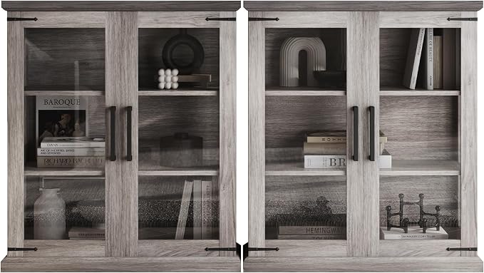 BELLEZE Set of 2 Glass Display Cabinet, Living Room, or Kitchen - Image 8