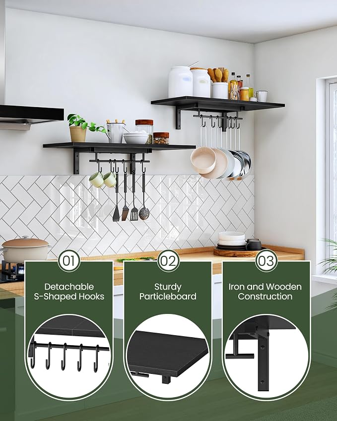 CHOEZON Wall-Mounted Pot Racks, Floating Shelves, Wall Shelves, Vintage Pot - Image 7