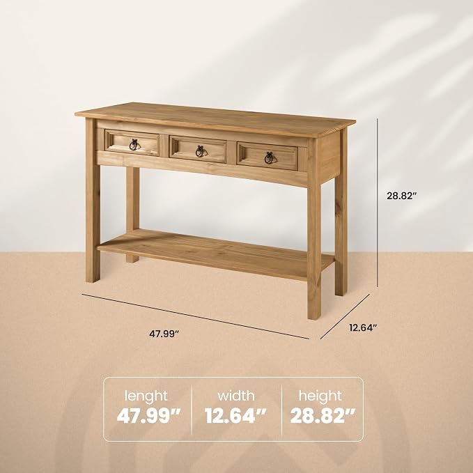 Furniture Dash Solid Wood Hall Table Console 47.9" W, 12.6" D, 28.8" H - Image 2
