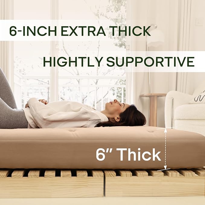 ZonLi Japanese Floor Futon Mattress Twin Size 39"x 75", 100% Cotton Cover 6'' - Image 2
