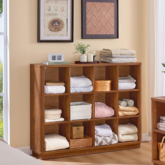 Joaxswe 12 Cube Storage Organizer, Wood Floor Standing 3-Tier Cubby Bookcase - Image 7