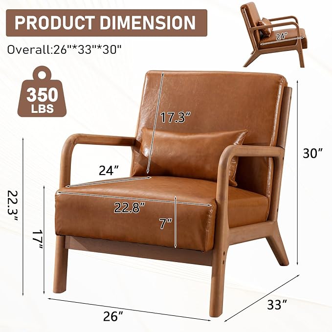 ANJ Mid Century Modern Accent Chairs Set of 2, PU Leather Reading Chair - Image 2