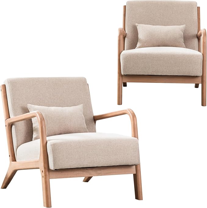 INZOY Mid-Century Modern Accent Chair Set of 2, Upholstered Living Room Chairs by INZOY