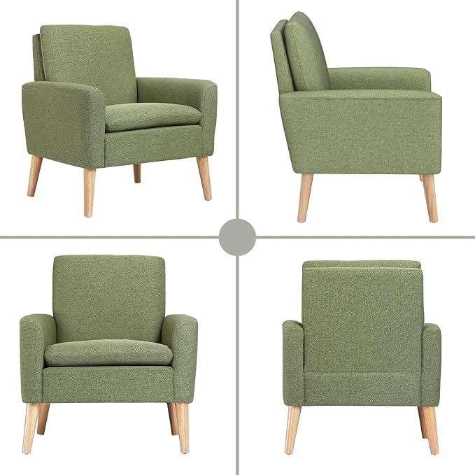 Accent Chair Set of 2 Living Room Mid-Century Modern Chair, Upholstered Fabric - Image 5
