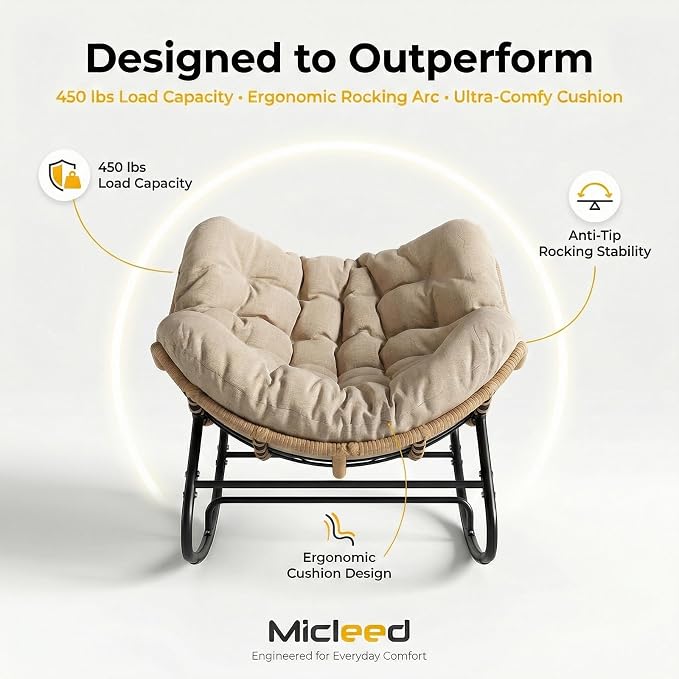 Oversized Papasan Rocking Chair Outdoor, Comfy Patio Papasan Egg Rocker - Image 6