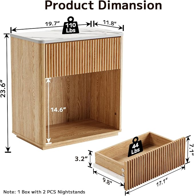 Modern Fluted Nightstand Set of 2 - Image 2