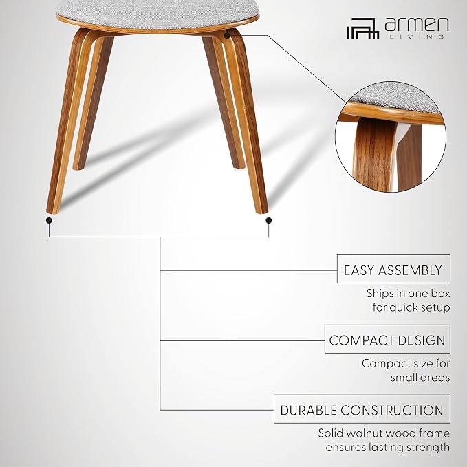Armen Living Jaguar Mid-Century Dining Chair in Walnut Wood and Gray Fabric - Image 11
