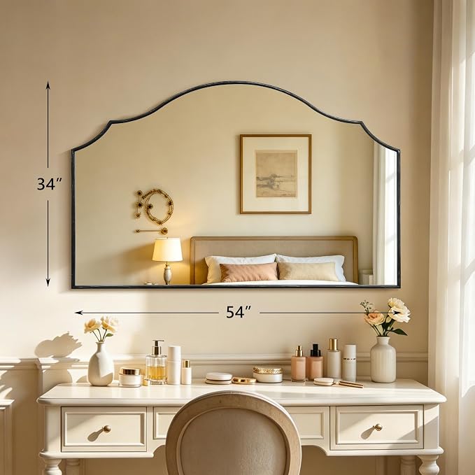 Besdomus Oversized Scalloped Black Mirror: 54"x34" Modern Minimalist Wood Frame - Image 4