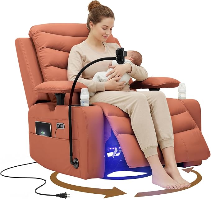 Olela Power Glider Recliner Nursery Chair, PU Leather Swivel Rocking Chair by Olela