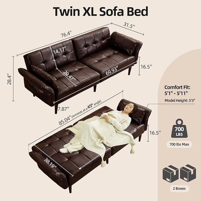 HALLYBEE 85” Futon Sofa Bed, Sleeper Sofa, Small Couch - Image 2