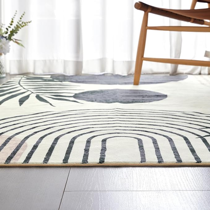 RoomTalks Mid Century Modern Living Room Rug Washable 5x7 Rug, Vintage Abstract - Image 6