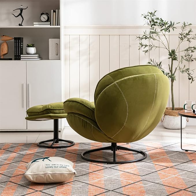 TRIPLE TREE Modern Swivel Accent Chair, Mid-Century Lounge Chair and Ottoman Set - Image 4