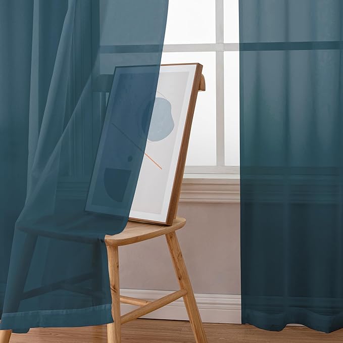 Simplebrand Dusty Blue Short Sheer Kitchen Curtains 36 Inch Length Tier Rod - Image 4