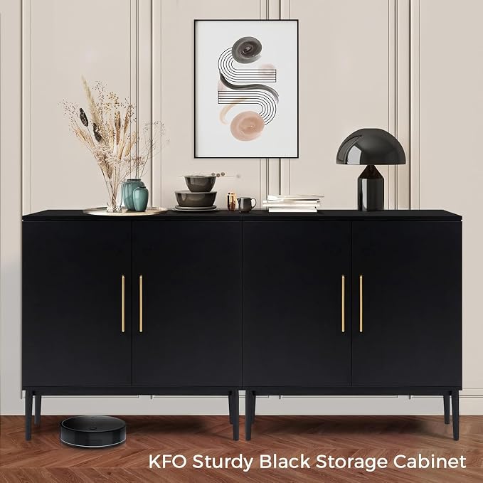 Set of 2 Storage Cabinet with Doors, Modern Black Accent Cabinet, Free Standing - Image 5