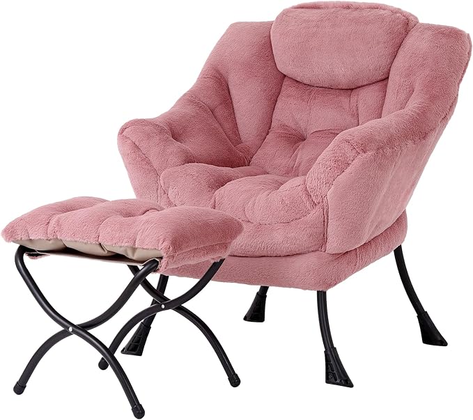 MBOOYOME Lazy Chair with Folding Ottoman, Modern Accent Armchair with Armrests by MBOOYOME