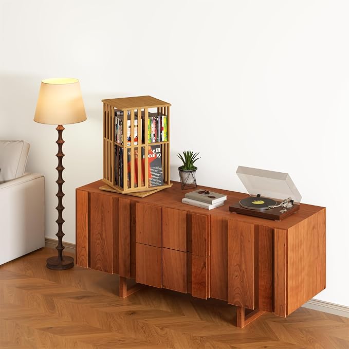 YOWOS Rotating Bookshelf Tower, 360° Display Spinning Bookcase, Bamboo - Image 9
