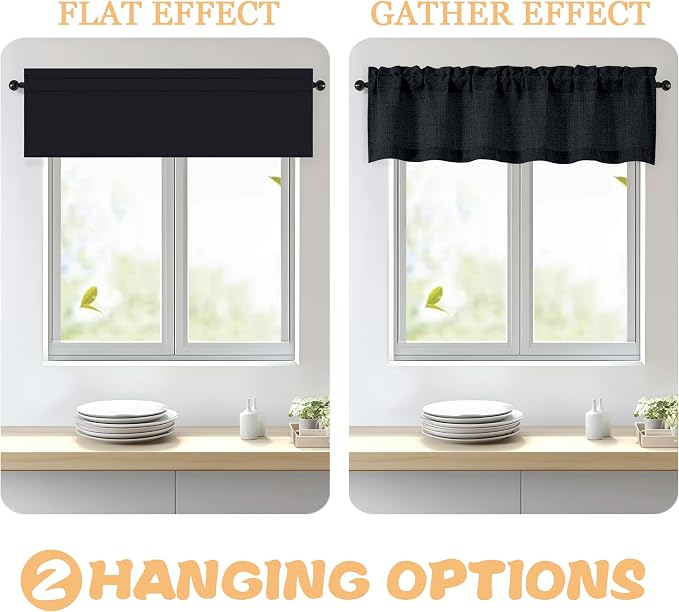 OWENIE Black Valances for Windows 1 Pcs 20 Inch Length, Light Filtering - Image 5
