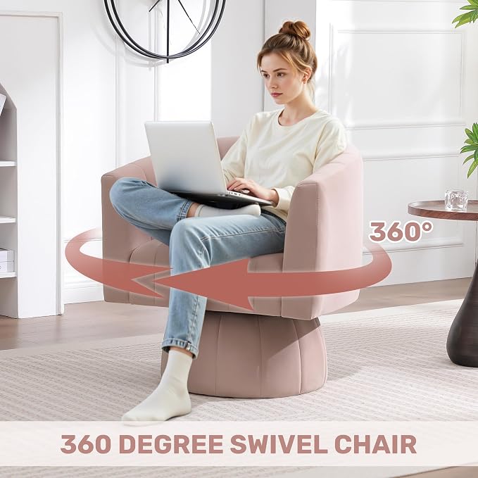 Swivel Accent Barrel Chair, Cute Comfy Small Round 360° Arm Chair. Velvet Sofa - Image 4