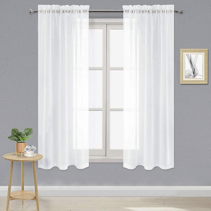 DWCN White Sheer Curtains Semi Transparent Voile Rod Pocket Curtains by DWCN