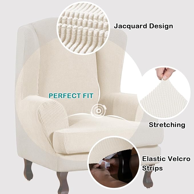 Turquoize Wingback Chair Covers 2 Piece Wing Chair Slipcover Stretch Slipcovers - Image 3