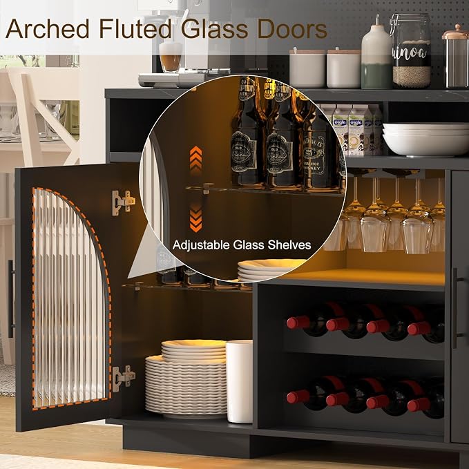 54" Coffee Bar Cabinet with Pegboard, Baskets & Movable Charging Station - Image 5