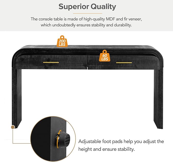 Console Table with 2 Top Drawers, Unique Retro Silhouette Console Table with - Image 7