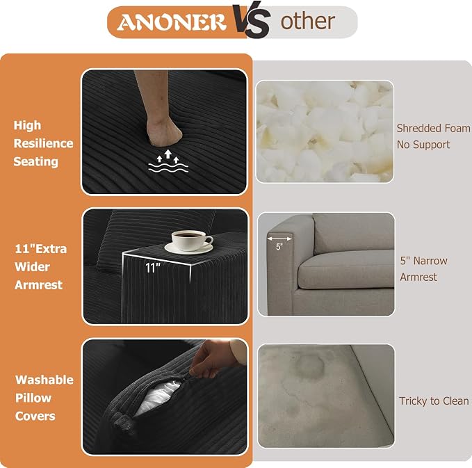 ANONER 103" Modern L Shaped Modular Sectional, L-Shape Cloud Sectional Sofa - Image 5
