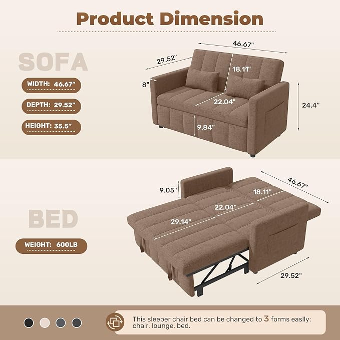 Nebuaegis Sleeper Sofa Bed, 3-in-1 Convertible Pull Out Couch - Image 2