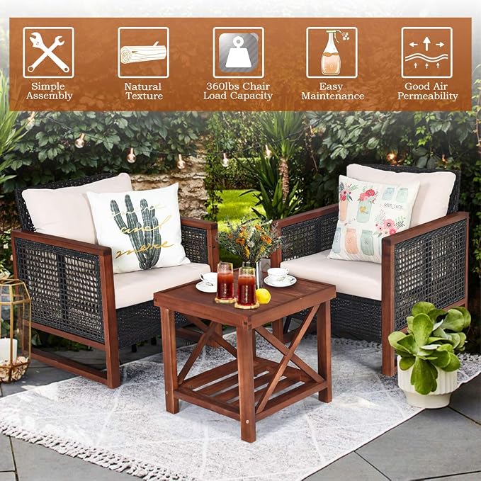 Tangkula 3 Pieces Patio Wicker Furniture Set, Rattan Outdoor Sofa Set - Image 7