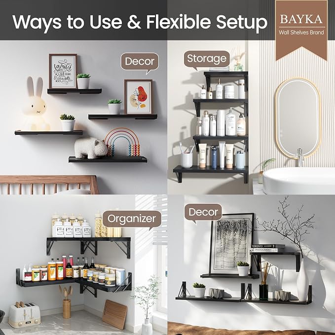 BAYKA Wall Mounted Floating Bathroom Shelves, Wood Floating Wall Shelf - Image 4