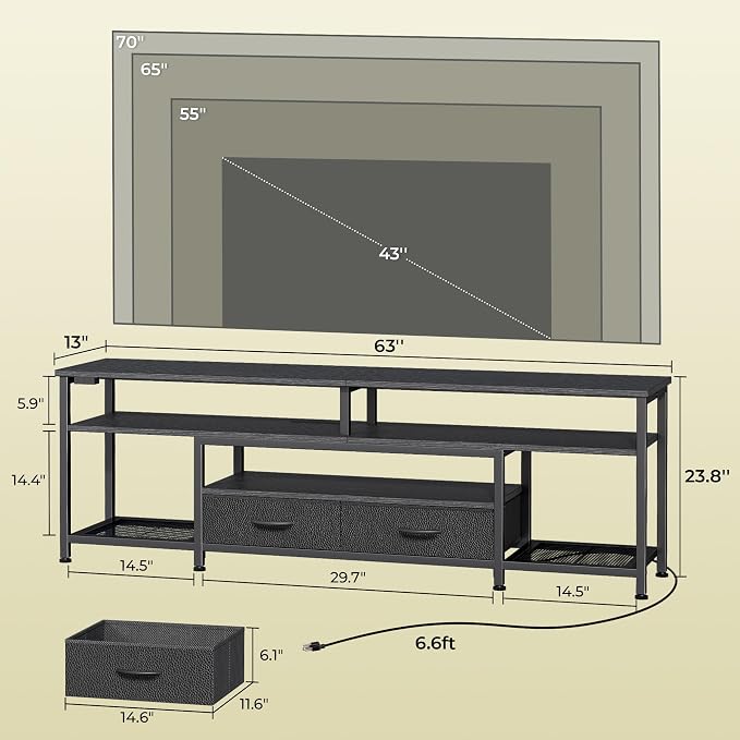 Huuger 63 Inch LED TV Stand for 65 70 Inch TV, Entertainment Center - Image 6