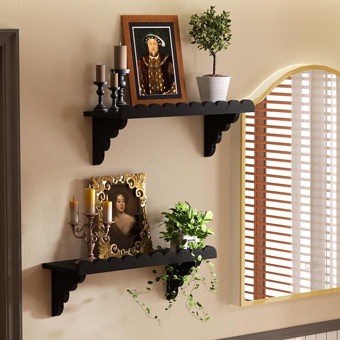 QsQueen Scalloped Wood Wall Shelf – 17 Inch Floating Shelf - Image 2