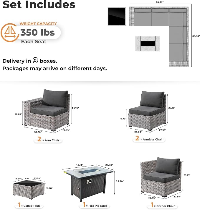 ovios 7 Pieces Patio Furniture Set, Outdoor Wicker Sectional Sofa - Image 8