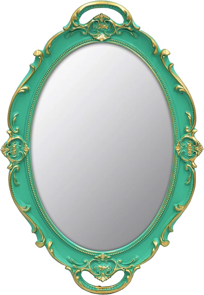 YCHMIR Vintage Mirror Small Wall Mirror 14.5 x 10 inches Oval Green by YCHMIR