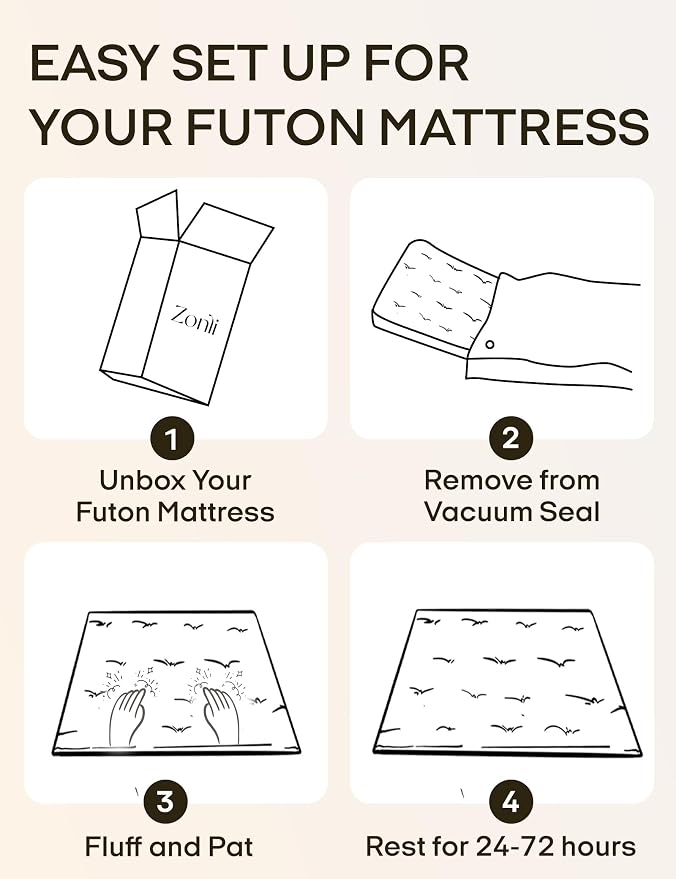 ZonLi Japanese Floor Futon Mattress Queen Size 80"x 60", 100% Cotton Cover 4'' - Image 8