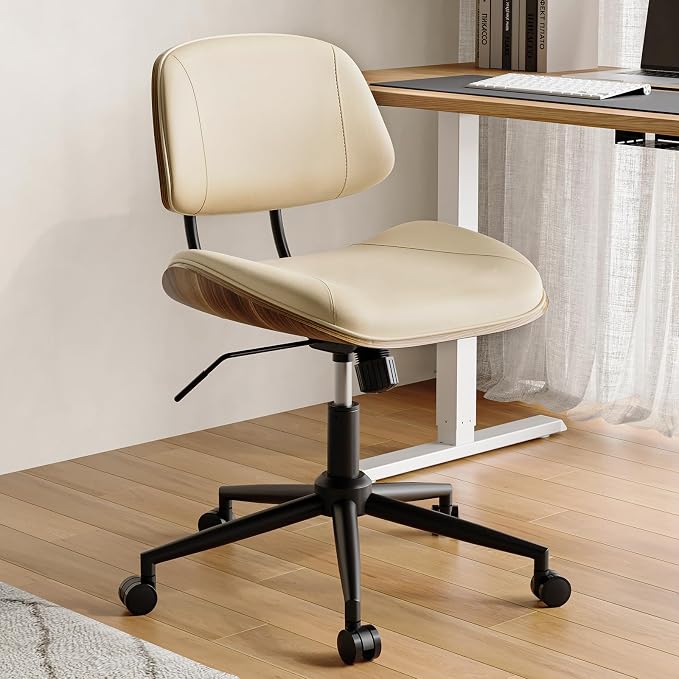 Armless Office Chair with Wheels, PU Leather Adjustable Height Desk Chair by BERYTH