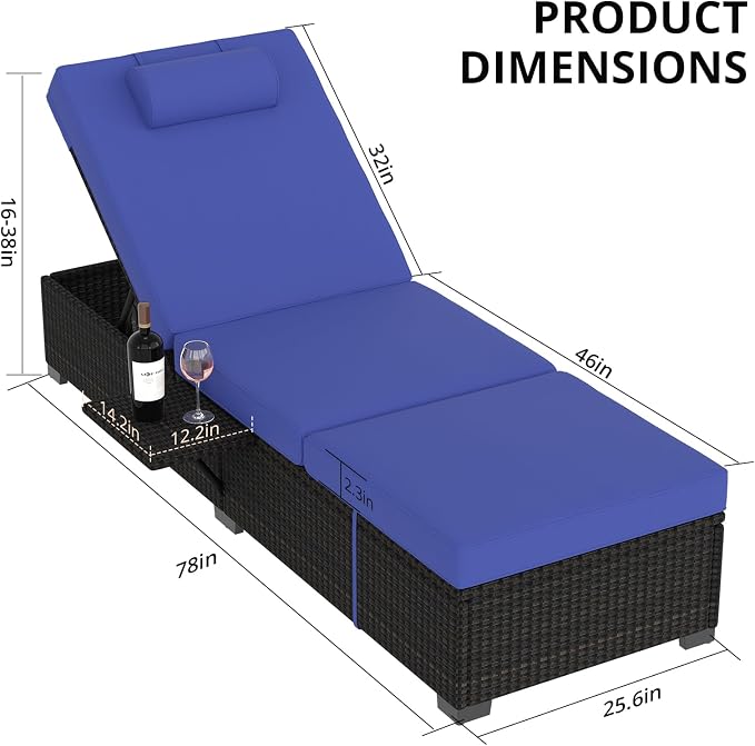 PeakPursuit Patio Lounge Chairs, Outdoor PE Wicker Chaise Lounge Set of 2 - Image 7