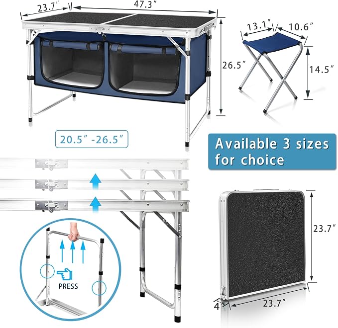 CampLand Outdoor Folding Table Aluminum Lightweight Height Adjustable - Image 2