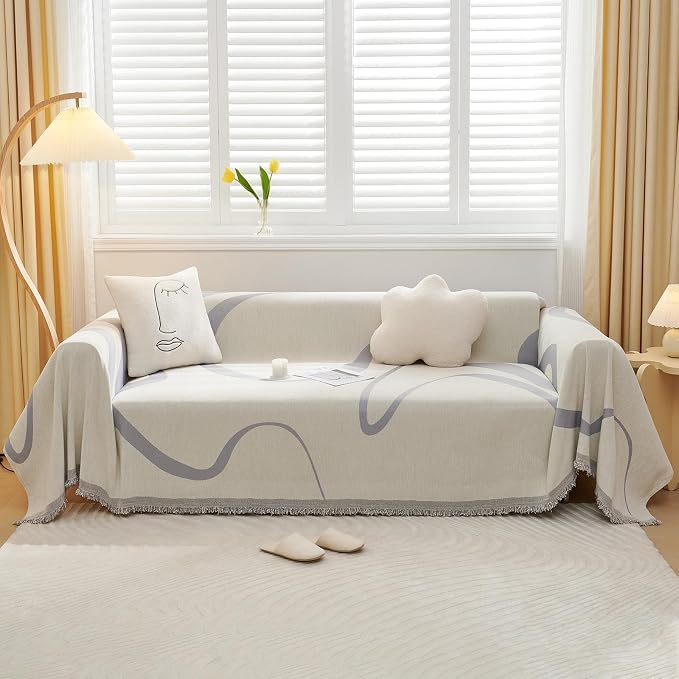 VClife Sofa Couch Cover Washable- Modern White and Gray Striped Jacquard Couch by VCLIFE