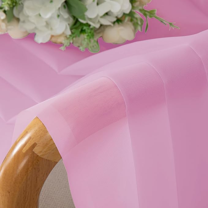 Chyhomenyc Pink Sheer Curtains 45 Inch Long 2 Panels, Light Filtering Rod - Image 2